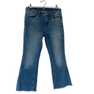 NYDJ Cropped Flare Leg High Waist Ankle Jean in Quinta wash size 6 blue raw hem